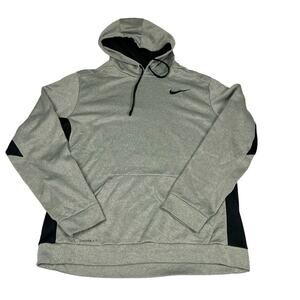 Nike Hoodie Sweatshirt Therma-Fit Light Grey Black Long Sleeve‎ Activewear Large